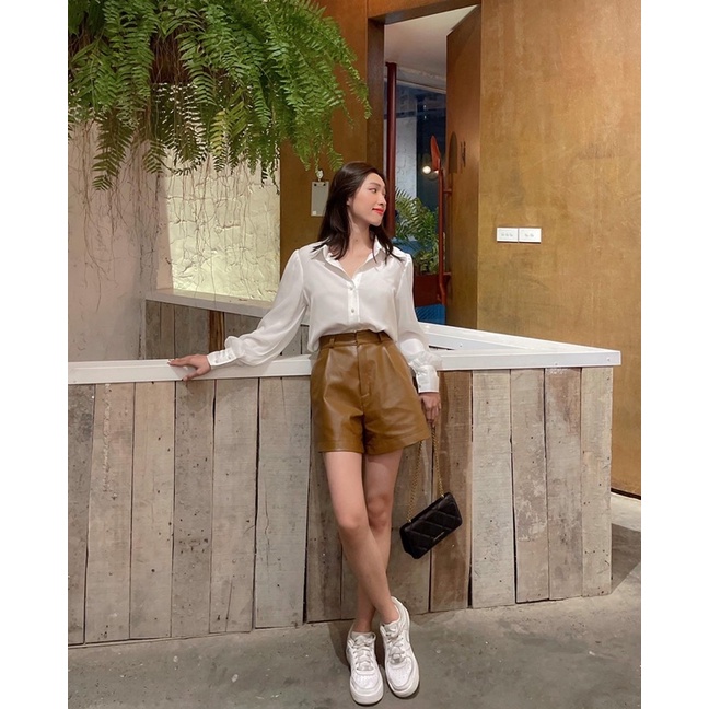 ZIEL Quần shorts da cá tính có lớp lót [SHIP HOẢ TỐC]