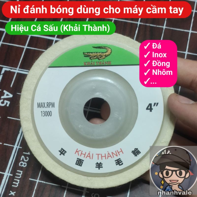 Nỉ trắng đánh bóng dùng cho máy cầm tay, 100mm (1 tất) lỗ 16mm, dùng đánh bóng đá, inox, đồng, nhôm