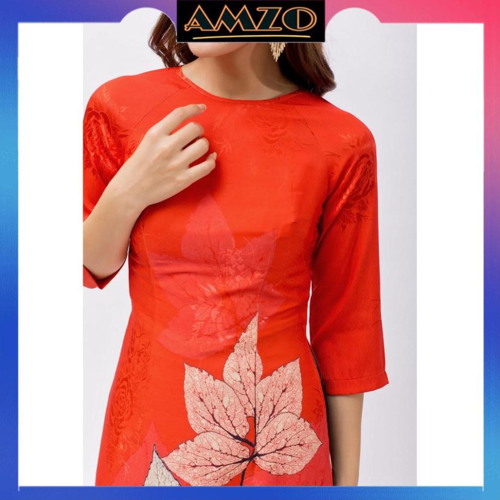 Áo Dài Cách Tân, Áo Dài Nữ Gấm Lụa Màu Đỏ In Hình Chiếc Lá. | BigBuy360 - bigbuy360.vn