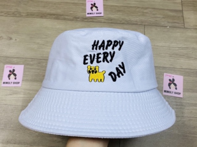 Nón Bucket 1 Mặt Thêu Chữ Happy