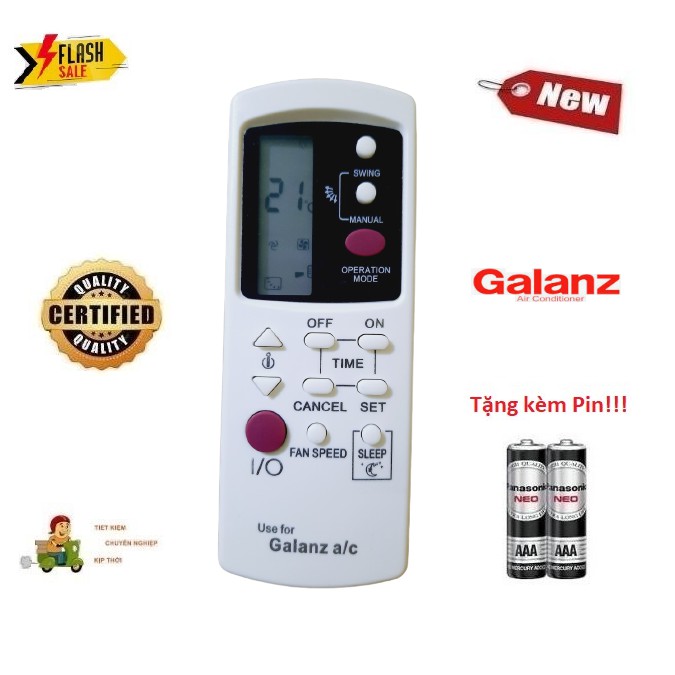 Remote Điều khiển điều hòa Galanz các dòng Galanz 1&amp;2 chiều Inverter- Hàng loại tốt mới 100% Tặng kèm Pin