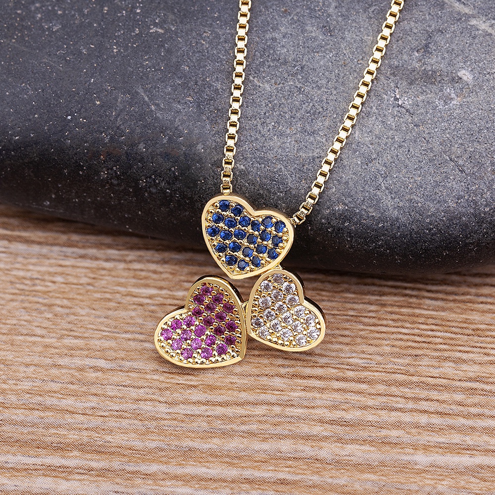 Vòng cổ Mặt Trái Tim Ba Màu Phong Cách Bohemian Thời Trang Cho Nữ
