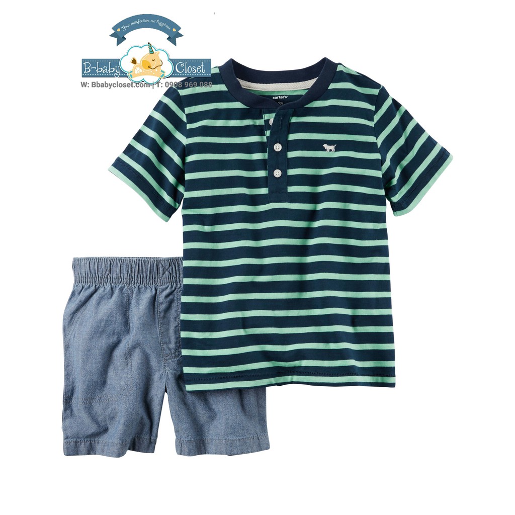 Set quần, áo Chính Hãng Carter's Mỹ Green Black bé trai (3M-24M)