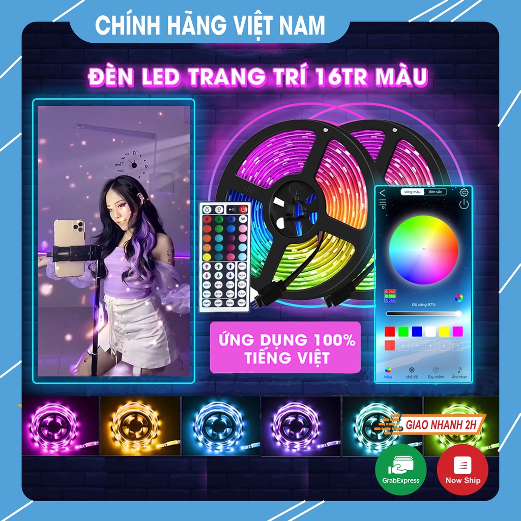 Đèn led tiktok 5M mix đổi màu RGB Quay video cuốn hút Triệu view Đèn trang trí phòng ngủ bàn làm việc