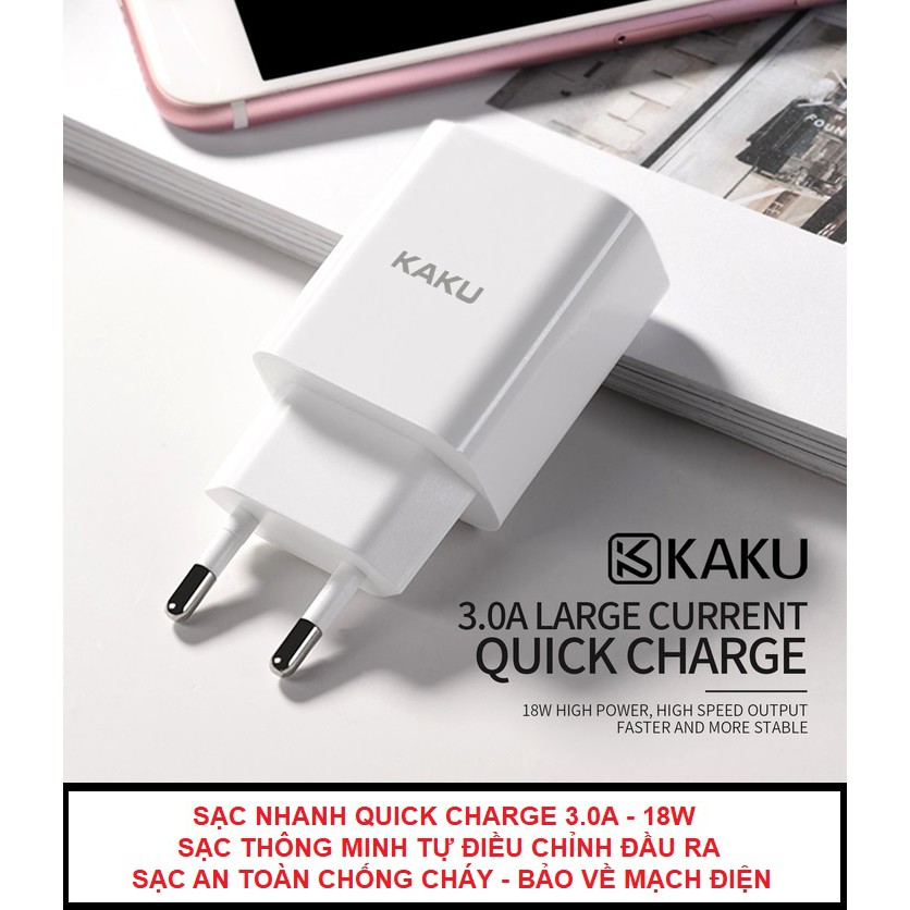 Cốc sạc nhanh KAKU - Chuẩn QUICK CHARGE 3.0A 18W - sạc chống cháy cách nhiệt - Củ sạc nhanh cục sạc nhanh