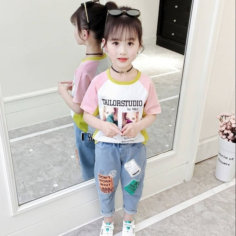 Áo Thun Tay Ngắn Vải Cotton Kiểu Hàn Quốc Thời Trang Mùa Hè 2021 Cho Bé Gái