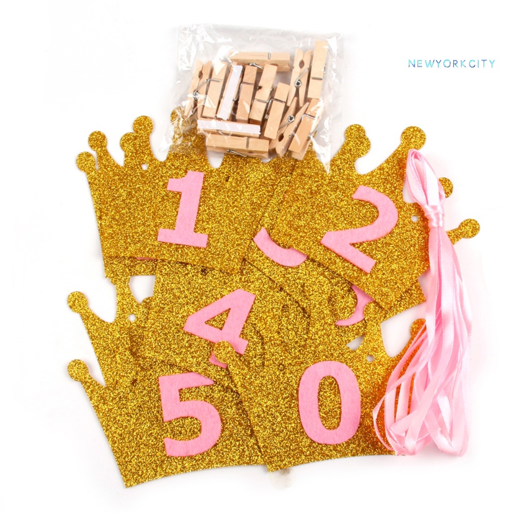 Dây Treo Trang Trí Tiệc Sinh Nhật 1 Tuổi Hình Vương Miện Lấp Lánh Cho Bé Từ 1-12 Tháng Tuổi