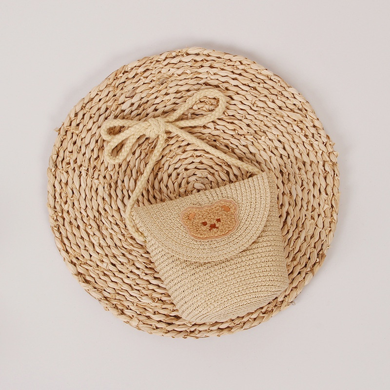 Túi cói/túi đeo chéo mini hình gấu Brown dễ thương phong cách vintage Hàn Quốc cho bé trai và bé gái