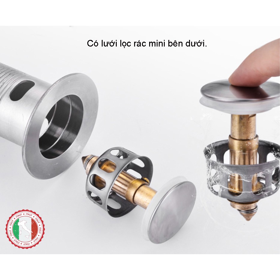 Bộ Xi Phông + Ống thoát bồn rửa lavabo - Loại nút bấm - Hàng cao cấp HVMMA ITALIA