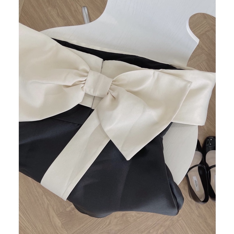 Váy trễ vai nơ lưng chất tafta có sẵn đệm mút, đầm thiết kế dự tiệc, event | BigBuy360 - bigbuy360.vn