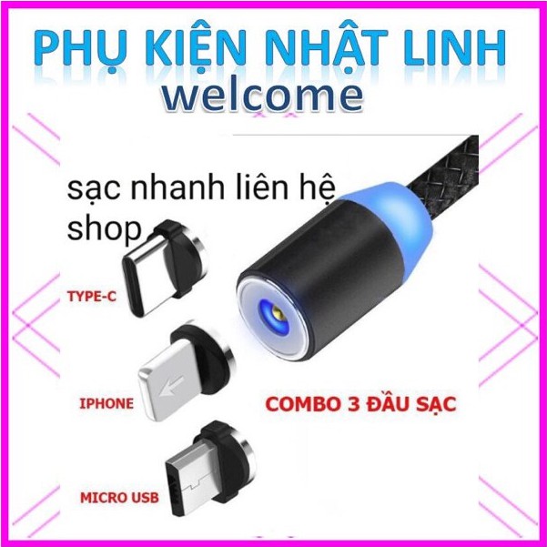 [SẠC NHANH micro-type C]Cáp sạc từ hút nam châm đầu micro usb, type C và iPhone 360 độ dây dù có led-Phụ Kiện Nhật Linh