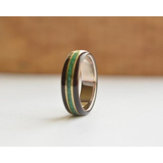 nhẫn titanium ốp gỗ mun, đá turquise