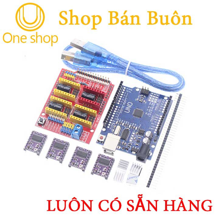 Sản phẩm Combo Arduino Uno R3 Dán + Shield Uno R3 + 4 Module DRV8825 (Bảo Hành 06 Tháng)