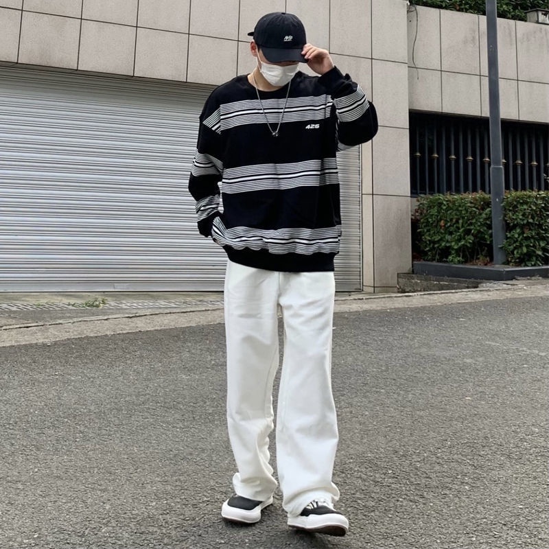 Áo Sweater Cổ Tròn Dáng Rộng Họa Tiết Kẻ Sọc Thời Trang Hong Kong Cho Cặp Đôi