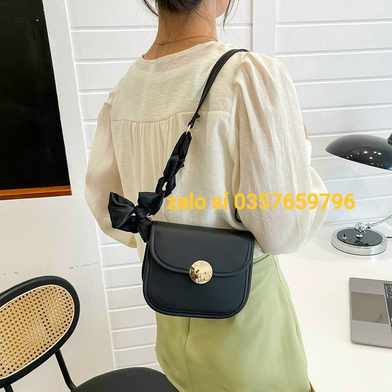 Túi xách đeo chéo nữ kẹp nách khóa tròn dây phối nơ
