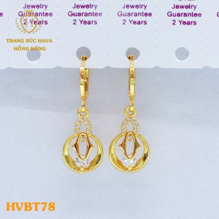 Bông Tai, Khuyên Tai Nữ Dáng Dài Đính Đá Trắng Xi Mạ Vàng Non Cao Cấp - Trang Sức Hava Hong Kong - HVBT78