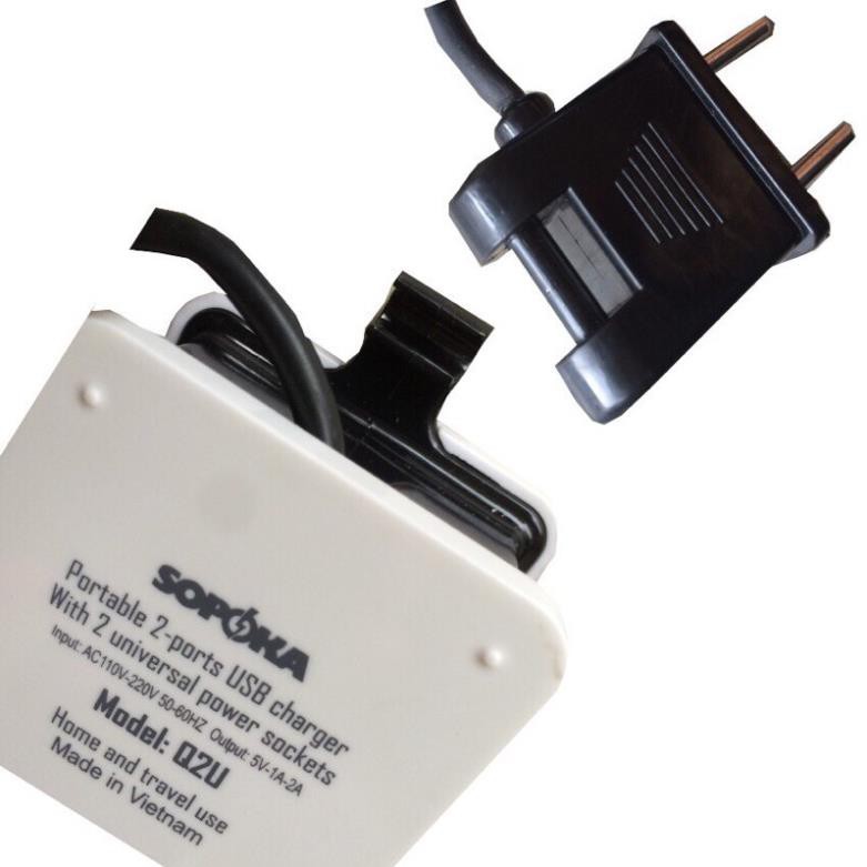 Ổ cắm điện mini tích hợp 2 cổng sạc USB 5V-2A SOPOKA Q2U .Free Ship