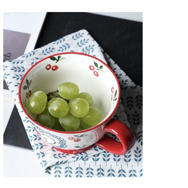 Cốc có quai cỡ lớn 450ml hoạ tiết cherry (dáng loe)