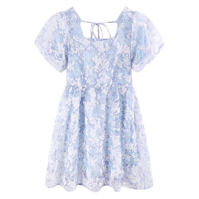 Đầm váy hoa voan tay phồng cao cấp hàng Quảng Châu