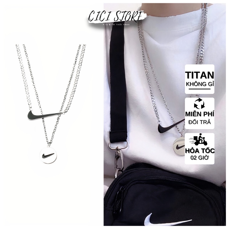 Dây Chuyền Nike Nam Thép Titan Không Gỉ 2 Lớp