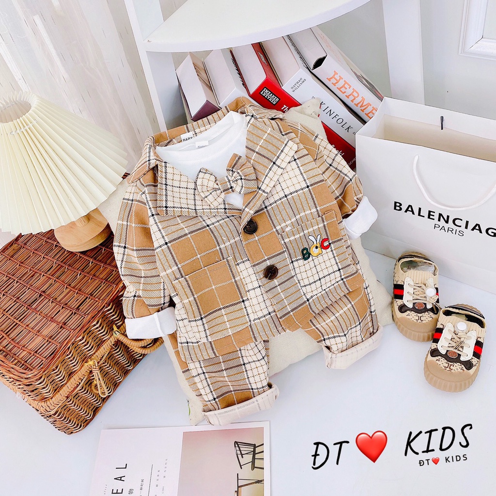 Set Bộ Vest Dạ Cho Bé Trai - Set Bộ Suit Bé Trai Áo Cotton - Quần Áo Bé Trai Thu Đông - N&D Kids