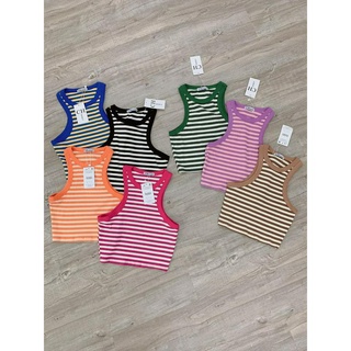 Áo thun gân ba lỗ croptop sọc ngang