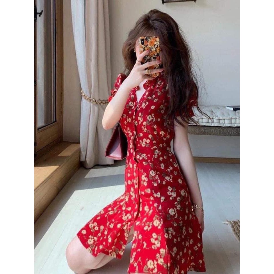 VN84 - VÁY HOA ĐỎ ĐUÔI BÈO NƠ SAU NỮ | BigBuy360 - bigbuy360.vn