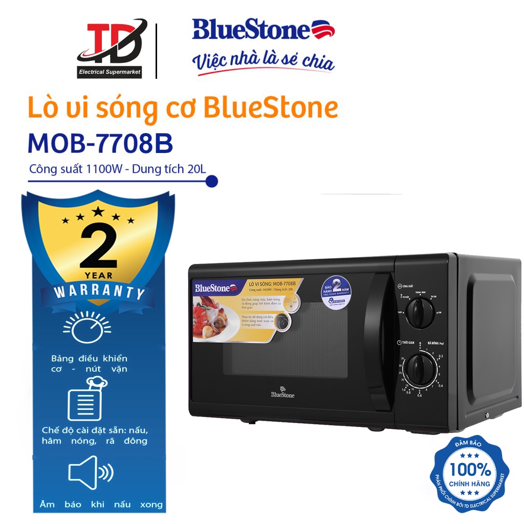 Lò Vi Sóng BlueStone MOB7708B, Dung Tích 20L, Công Suất Cao, Bảo Hành Chính Hãng 2 Năm