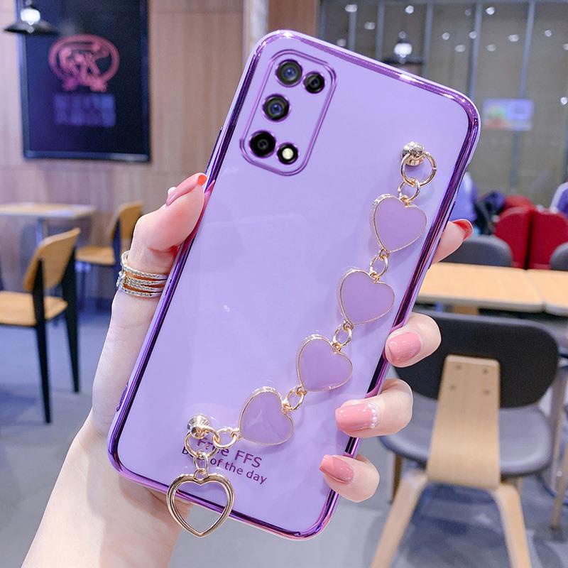 Ốp Điện Thoại Mềm Mạ Hình Trái Tim Cho OPPO A77 A57 A96 A95 A55 A54 A53 A52 A92 Realme C32 C35 C21 C20 C25