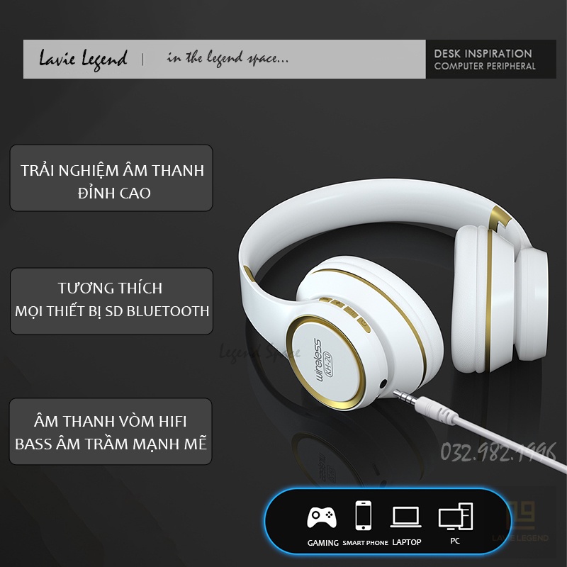 Tai nghe bluetooth chụp tai KH-20 có mic Tai nghe gaming âm thanh nổi Hifi bass mạnh, trải nghiệm âm thanh đỉnh cao