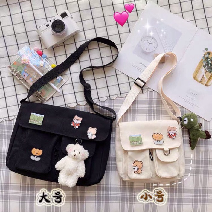 Túi đeo chéo canvas nam nữ đi học đi chơi cute phong cách Hàn quốc