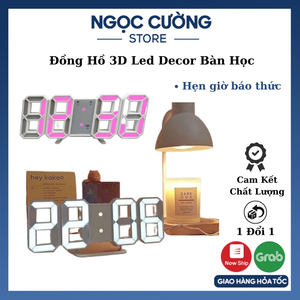 Đồng Hồ 3D Led decor bàn học, đồng hồ báo thức,cài đặt ngày tháng