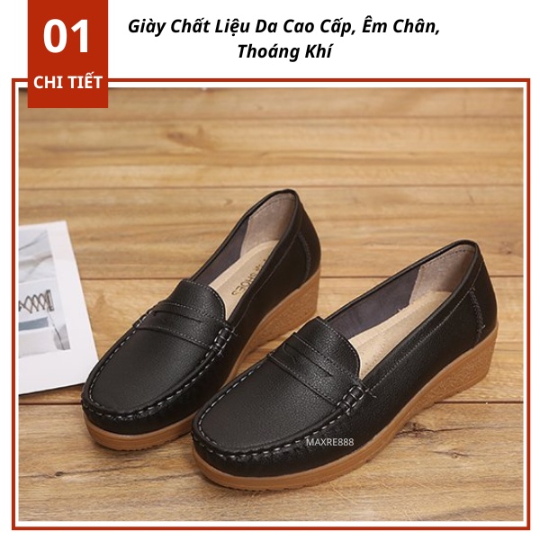 Giày Lười Nữ Đế Độn Da Mềm Êm Chân Thoáng Khí Phong Cách Thời Trang Hàn Quốc Cá Tính Đi Làm Đi Chơi