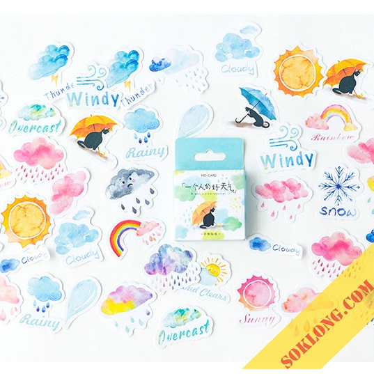 Hộp nhãn dán sticker thời tiết 46 hình siêu dễ thương trang trí STI48 VPP Tuệ Minh