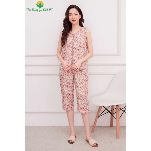 BỘ COTTON NỮ QUẦN LỬNG ÁO SÁT NÁCH BÈO NẸP B45.2202