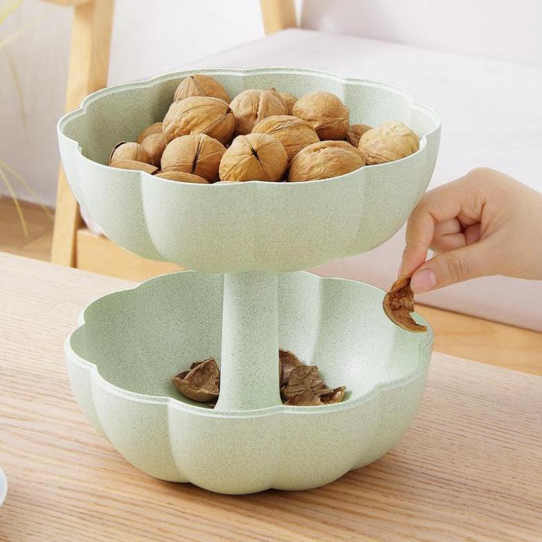 Khay đựng bánh kẹo trái cây đa năng 2 tầng hình bí ngô xinh xắn