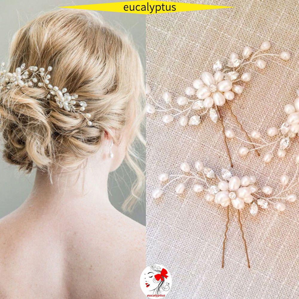 Trâm Cài Tóc Hình Lá Đính Ngọc Trai Nhân Tạo Thời Trang Dành Cho Cô Dâu|Làm Bằng Tay|Hình Dạng Hoa