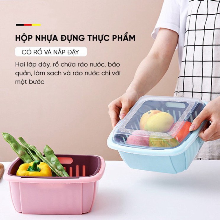 Bộ Rổ Nhựa Kèm Chậu Có Nắp Đậy Hình Vuông Siêu Tiện Dụng | (LH3)