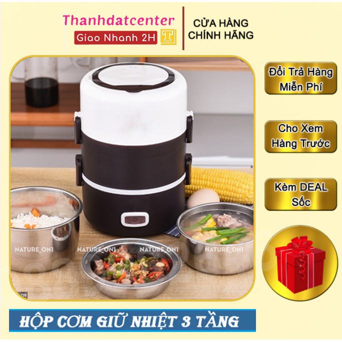 💥SALE 70%💥Hộp Cơm Giữ Nhiệt 3 Tầng Hâm Nóng Thức Ăn Cắm Điện Bằng Inox Star Hot Lunch Box