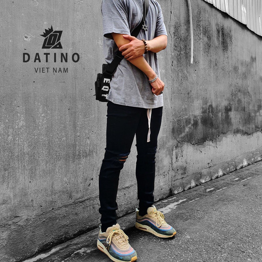 Quần jean nam Streetwear DATINO form Skinny màu đen chất Denim co giãn, bền màu | BigBuy360 - bigbuy360.vn