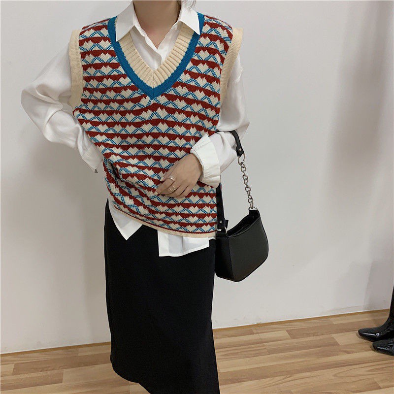 Áo Khoác Len Không Tay Cổ Chữ V Phong Cách Retro Cho Nữ