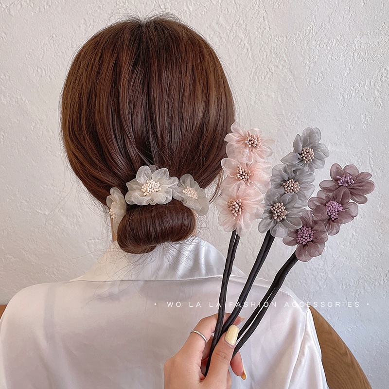 Dây buộc tóc đính hoa vải organza xinh xắn