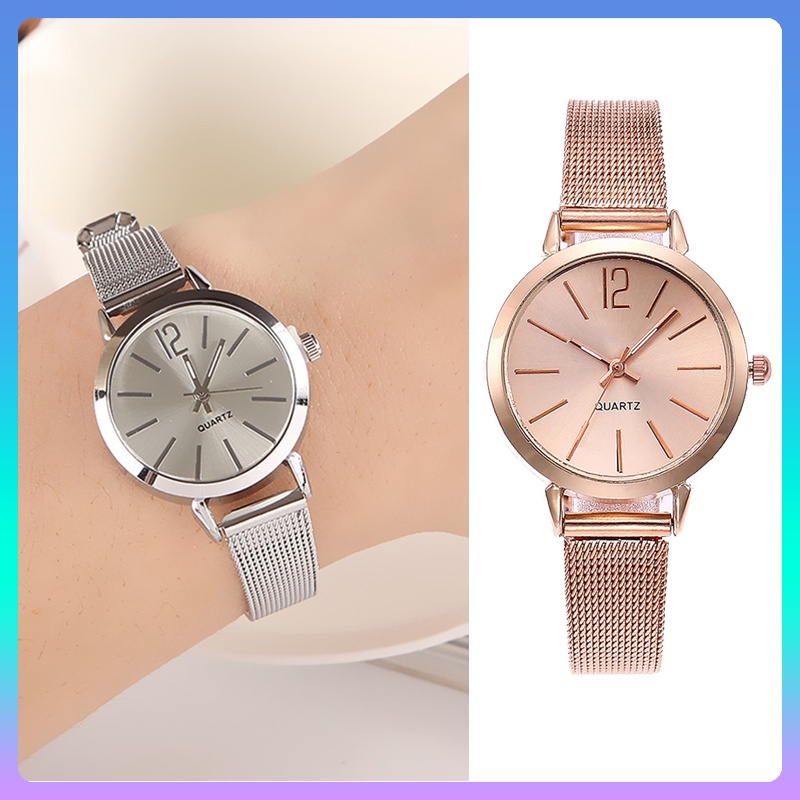 【Miễn phí vận chuyển trên 50K】Đồng hồ Hàn Quốc Nữ Quartz Đồng hồ đeo tay thời trang đơn giản bằng thép