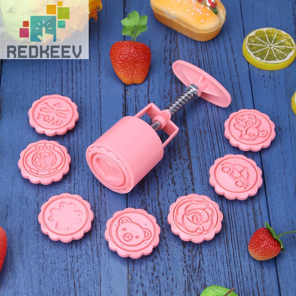 Bộ khuôn làm bánh trung thu hình động vật 3D + 1 8 con dấu áp suất