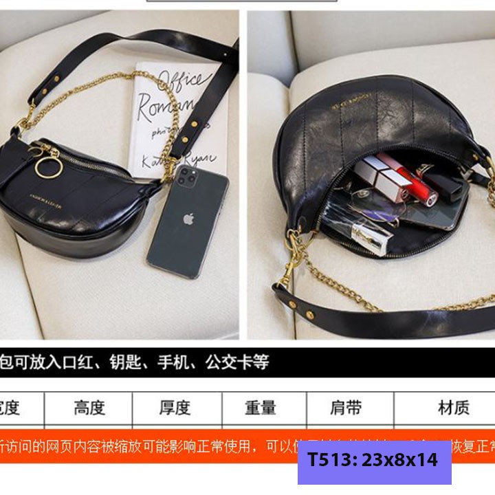 Túi bao tử đeo chéo vải bố unisex nam nữ đeo bụng đeo trước ngực kèm dây xích cá tính T513 | BigBuy360 - bigbuy360.vn