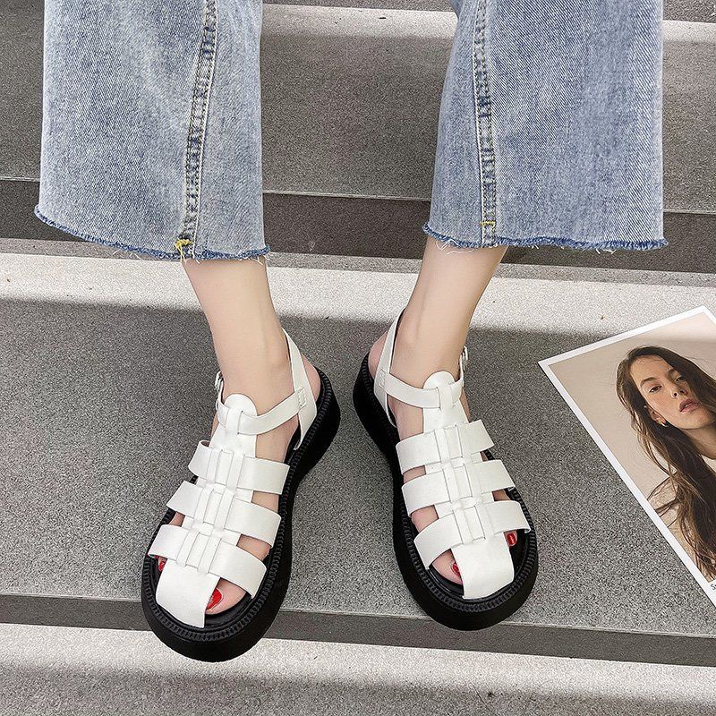Giày Sandal Đế Xuồng Dày Tăng Chiều Cao Phong Cách La Mã Cổ Điển Phong Cách Mới Cho Nữ