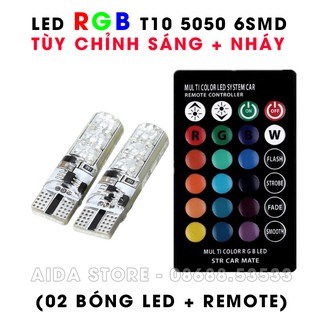 Bộ đèn LED RGB demi T10 điều khiển màu + chế độ nháy, sáng