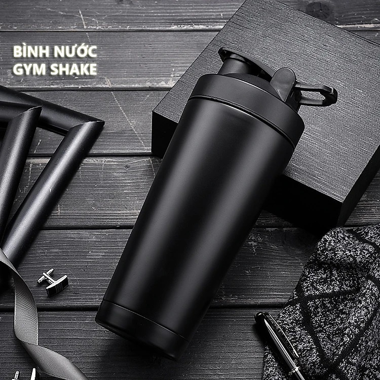 [Loại Cao Cấp - Giữ Nhiệt - Inox 304] bình lắc gym shaker, bình nước thể thao inox giữ nhiệt + Tặng quả lắc - Màu Bạc