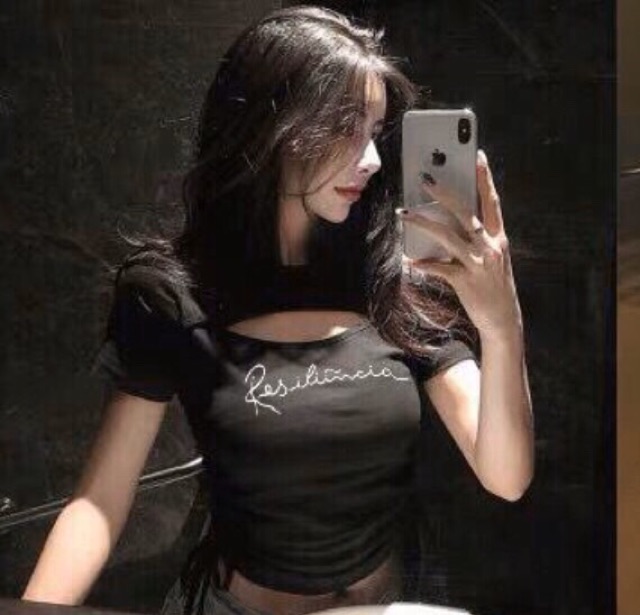Áo thun croptop ⚡FREESHIP Đơn 250K⚡ Áo croptop thun ôm body rút eo hở rốn in chữ Resi siêu hot hàng Quảng Châu chất đẹp | BigBuy360 - bigbuy360.vn