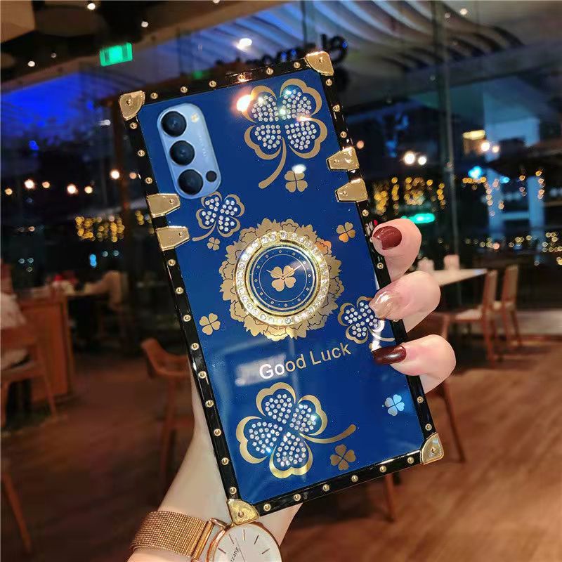 Ốp Điện Thoại Hình Vuông Lấp Lánh Kèm Giá Đỡ Nhẫn Cho Oppo Reno7 Reno6 Reno5 Reno4 Pro Reno3 Reno2Z